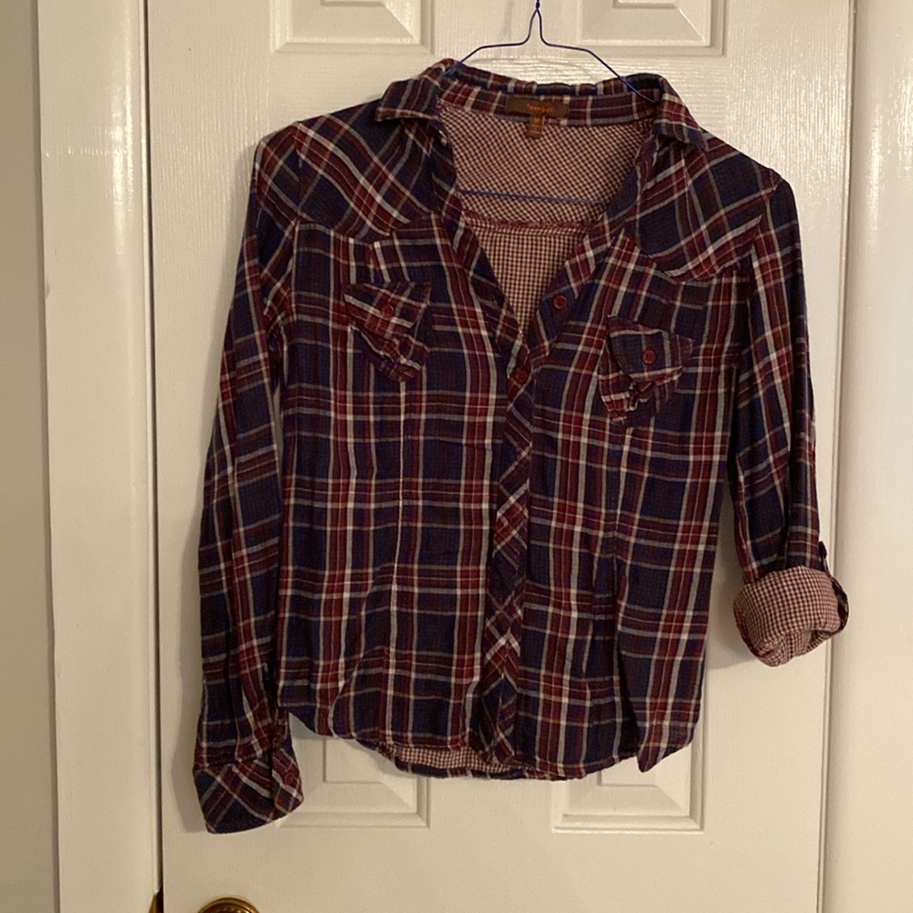 Teen Bell long sleeve plaid button up shirt